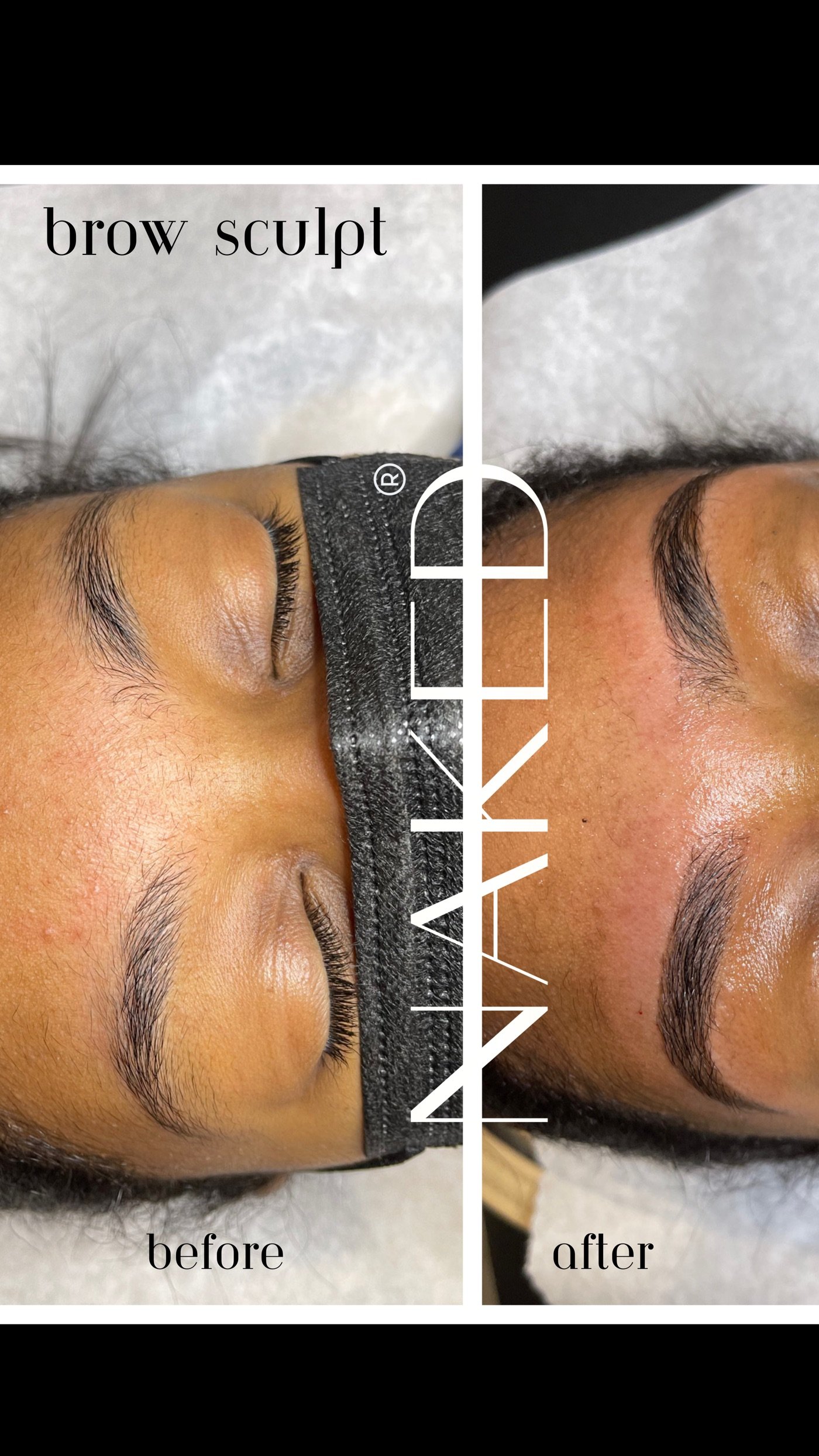 Brow sculpt before and after with headband
